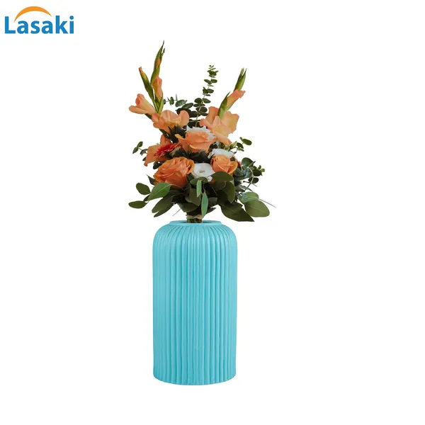Evelyn_Small_Aqua_Ceramic_Flower_Vase_For_Living_Room,_Bedroom,_Dining_Table,_Home_Decoration_(H_-_15.5_X_D_-_8_Cm,_Aqua)