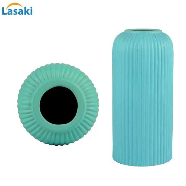Evelyn_Small_Aqua_Ceramic_Flower_Vase_For_Living_Room,_Bedroom,_Dining_Table,_Home_Decoration_(H_-_15.5_X_D_-_8_Cm,_Aqua)