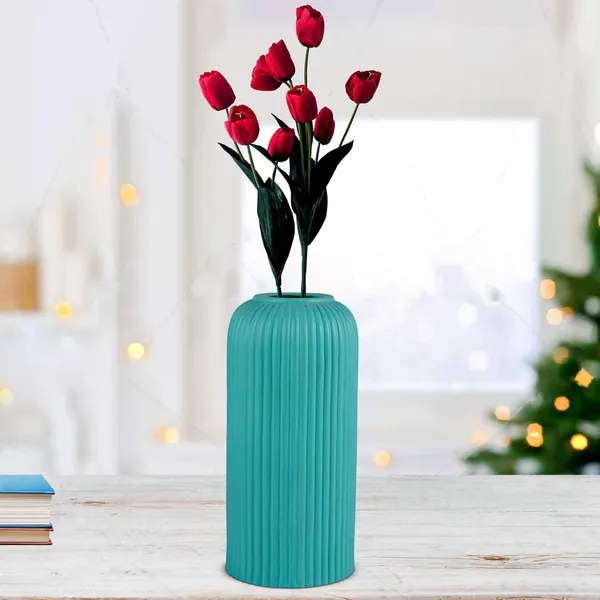 Evelyn_Medium_Aqua_Ceramic_Flower_Vase_For_Living_Room,_Bedroom,_Dining_Table,_Home_Decoration_(H_-_20.5_X_D_-_9_Cm,_Aqua)