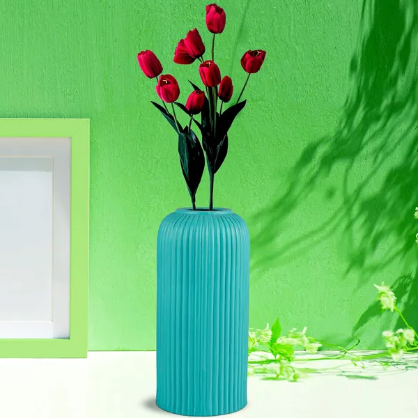 Evelyn_Medium_Aqua_Ceramic_Flower_Vase_For_Living_Room,_Bedroom,_Dining_Table,_Home_Decoration_(H_-_20.5_X_D_-_9_Cm,_Aqua)