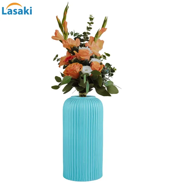 Evelyn_Big_Aqua_Ceramic_Flower_Vase_For_Living_Room,_Bedroom,_Dining_Table,_Home_Decoration_(H_-_26.5_X_D_-_10_Cm,_Aqua)