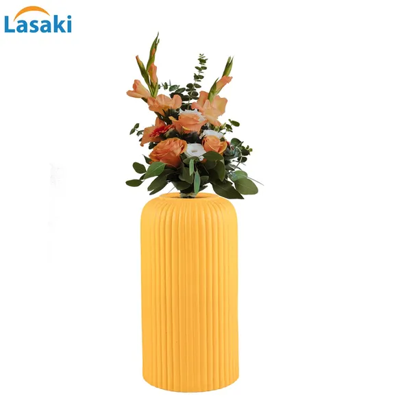 Evelyn_Small_Saffron_Ceramic_Flower_Vase_For_Living_Room,_Bedroom,_Dining_Table,_Home_Decoration_(H_-_15.5_X_D_-_8_Cm,_Saffron)