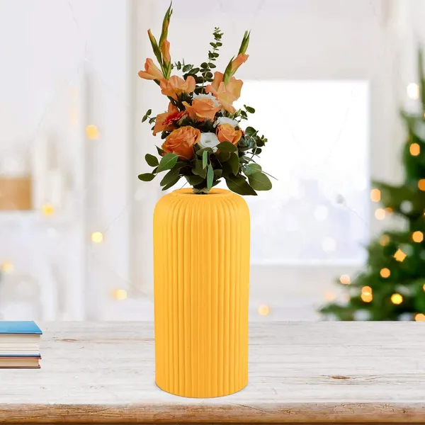 Evelyn_Medium_Saffron_Ceramic_Flower_Vase_For_Living_Room,_Bedroom,_Dining_Table,_Home_Decoration_(H_-_20.5_X_D_-_9_Cm,_Saffron)