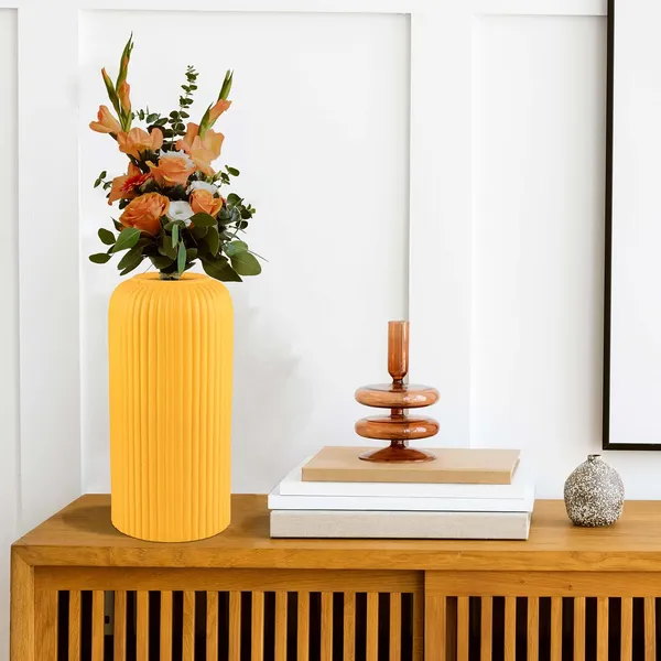 Evelyn_Medium_Saffron_Ceramic_Flower_Vase_For_Living_Room,_Bedroom,_Dining_Table,_Home_Decoration_(H_-_20.5_X_D_-_9_Cm,_Saffron)