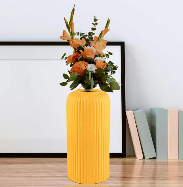 Evelyn_Medium_Saffron_Ceramic_Flower_Vase_For_Living_Room,_Bedroom,_Dining_Table,_Home_Decoration_(H_-_20.5_X_D_-_9_Cm,_Saffron)
