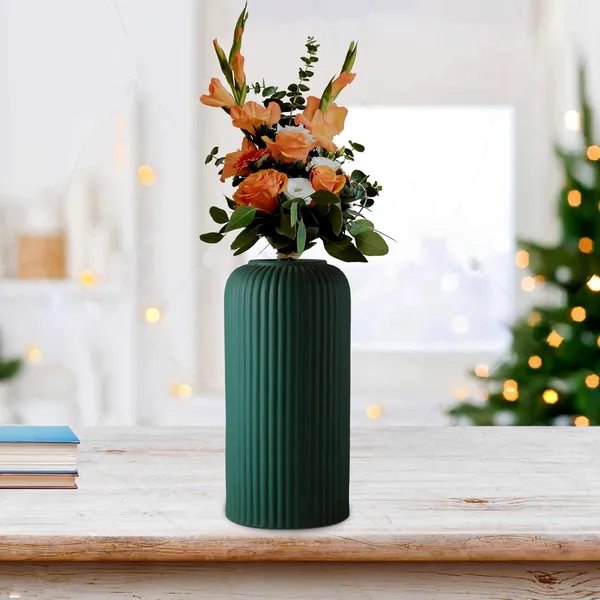 Evelyn_Medium_Deep_Jungle_Ceramic_Flower_Vase_For_Living_Room,_Bedroom,_Dining_Table,_Home_Decoration_(H_-_20.5_X_D_-_9_Cm,_Deep_Jungle)_,_Green