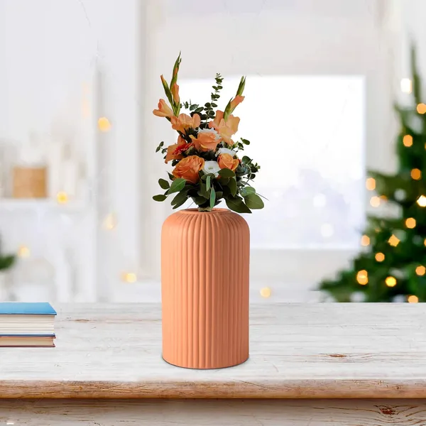 Evelyn_Small_Ginger_Ceramic_Flower_Vase_For_Living_Room,_Bedroom,_Dining_Table,_Home_Decoration_(H_-_15.5_X_D_-_8_Cm,_Ginger)