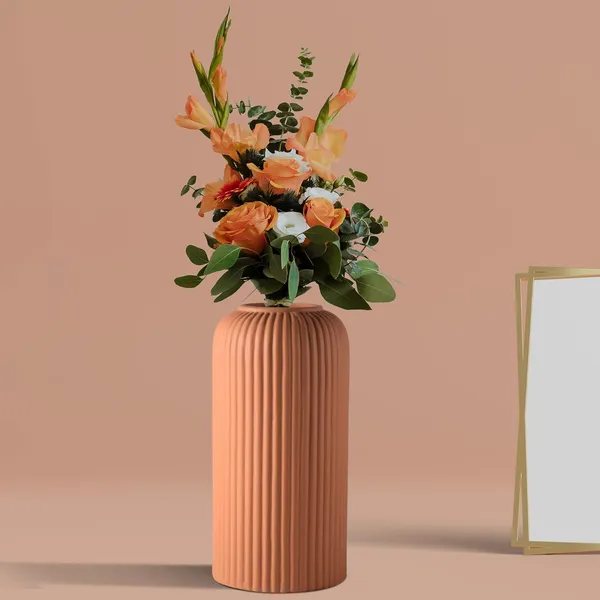 Evelyn_Medium_Ginger_Ceramic_Flower_Vase_For_Living_Room,_Bedroom,_Dining_Table,_Home_Decoration_(H_-_20.5_X_D_-_9_Cm,_Ginger)_,_Pink