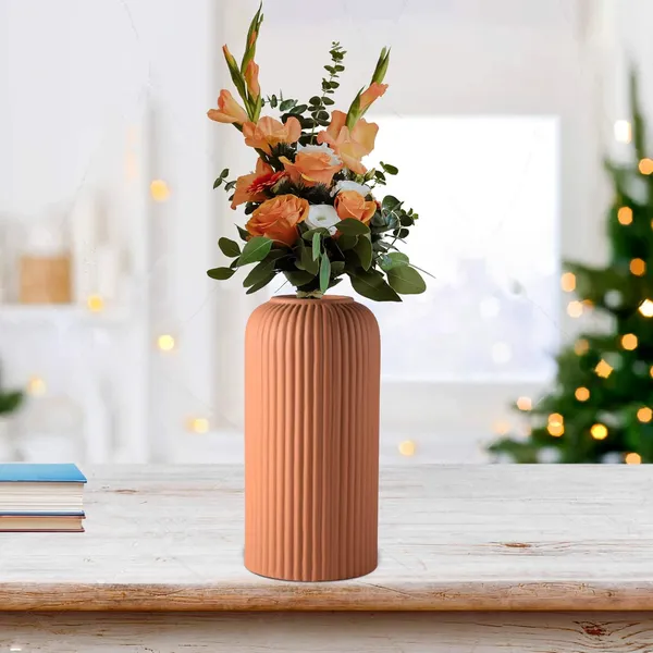 Evelyn_Medium_Ginger_Ceramic_Flower_Vase_For_Living_Room,_Bedroom,_Dining_Table,_Home_Decoration_(H_-_20.5_X_D_-_9_Cm,_Ginger)_,_Pink