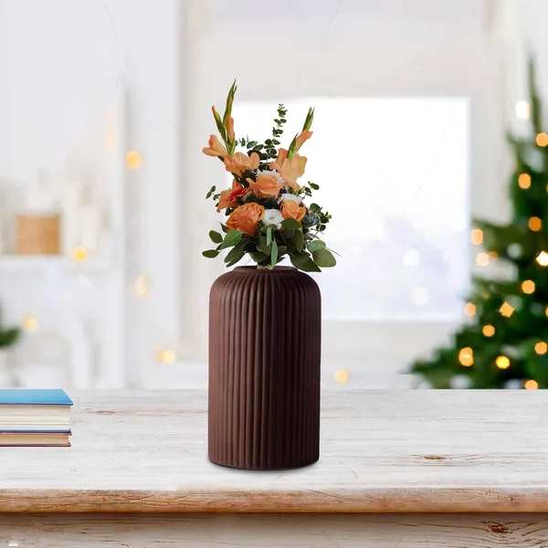 Evelyn_Small_Truffle_Ceramic_Flower_Vase_For_Living_Room,_Bedroom,_Dining_Table,_Home_Decoration_(H_-_15.5_X_D_-_8_Cm,_Truffle)