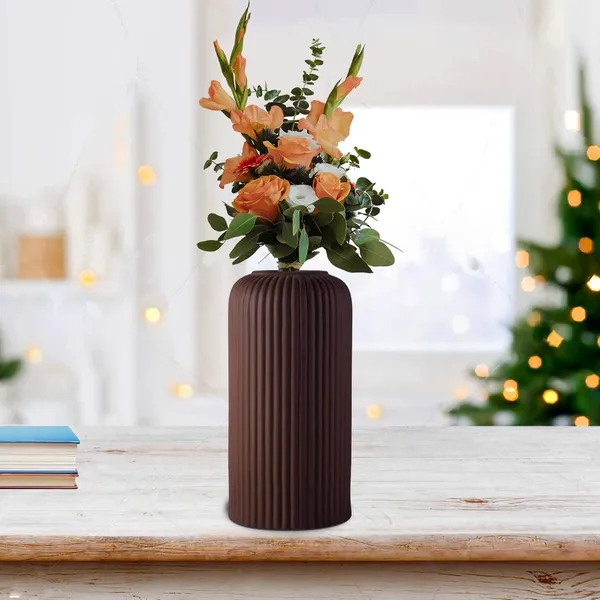 Evelyn_Medium_Truffle_Ceramic_Flower_Vase_For_Living_Room,_Bedroom,_Dining_Table,_Home_Decoration_(H_-_20.5_X_D_-_9_Cm,_Truffle)