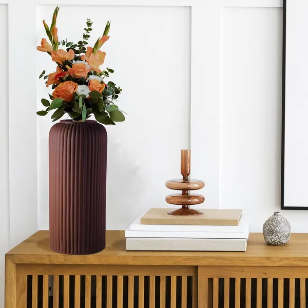 Evelyn_Big_Truffle_Ceramic_Flower_Vase_For_Living_Room,_Bedroom,_Dining_Table,_Home_Decoration_(H_-_26.5_X_D_-_10_Cm,_Truffle)
