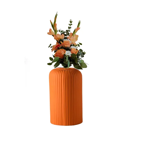 Evelyn_Small_Lily_Ceramic_Flower_Vase_For_Living_Room,_Bedroom,_Dining_Table,_Home_Decoration_(H_-_15.5_X_D_-_8_Cm,_Lily)