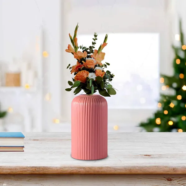 Evelyn_Small_Pink_Ceramic_Flower_Vase_For_Living_Room,_Bedroom,_Dining_Table,_Home_Decoration_(H_-_15.5_X_D_-_8_Cm,_Pink)