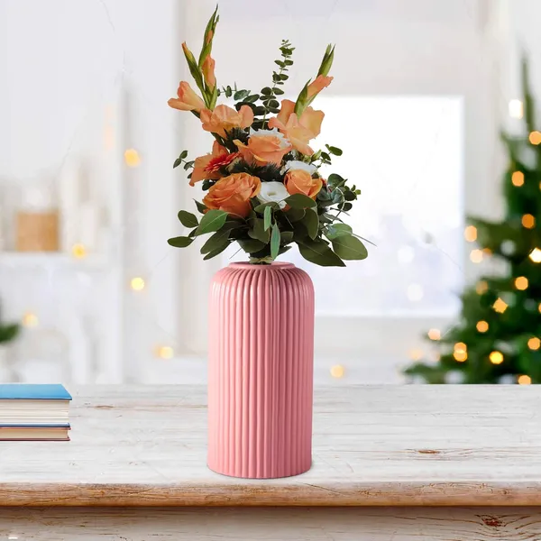 Evelyn_Medium_Pink_Ceramic_Flower_Vase_For_Living_Room,_Bedroom,_Dining_Table,_Home_Decoration_(H_-_20.5_X_D_-_9_Cm,_Pink)