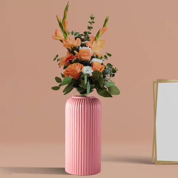 Evelyn_Medium_Pink_Ceramic_Flower_Vase_For_Living_Room,_Bedroom,_Dining_Table,_Home_Decoration_(H_-_20.5_X_D_-_9_Cm,_Pink)