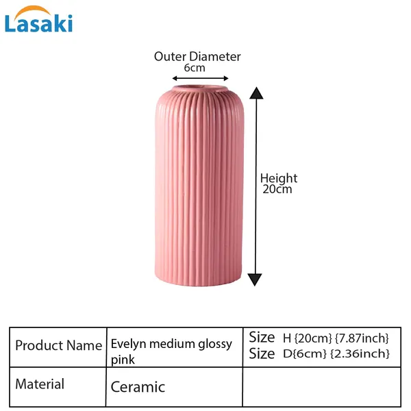 Evelyn_Medium_Pink_Ceramic_Flower_Vase_For_Living_Room,_Bedroom,_Dining_Table,_Home_Decoration_(H_-_20.5_X_D_-_9_Cm,_Pink)