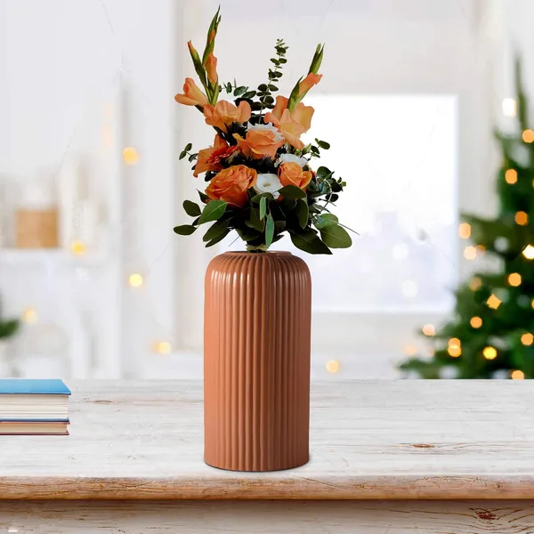 Evelyn_Medium_Ginger_Ceramic_Flower_Vase_For_Living_Room,_Bedroom,_Dining_Table,_Home_Decoration_(H_-_20.5_X_D_-_9_Cm,_Ginger)