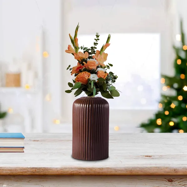 Evelyn_Small_Truffle_Ceramic_Flower_Vase_For_Living_Room,_Bedroom,_Dining_Table,_Home_Decoration_(H_-_15.5_X_D_-_8_Cm,_Truffle)