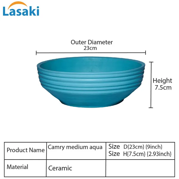 Camry_Medium_Aqua_Ceramic_Pots_For_Indoor_Plants,_Planters,_Flower,_Pots,_Gamla,_Outdoor,_Balcony,_Home,_Garden,_Office_Decor,_Succulent,Bonsai(D_-_23_X_H_-_7.5_Cm)