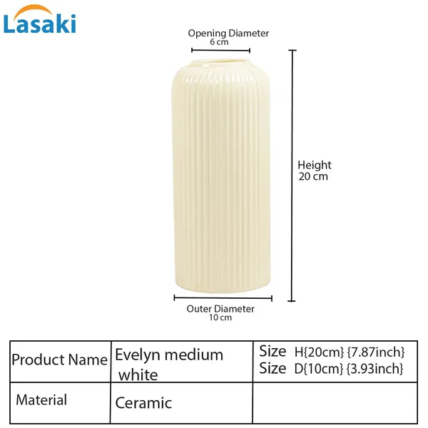 Evelyn_Medium_White_Ceramic_Flower_Vase_For_Living_Room,_Bedroom,_Dining_Table,_Home_Decoration_(H_-_20.5_X_D_-_9_Cm,_White)