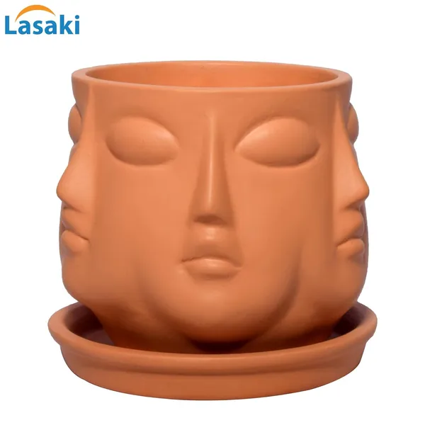 Vivan_Ceramic_Pot_With_Saucer_Plate_Tray_For_Indoor_Plants_Living_Room_Home_Décor_(Color:_Ginger,_Plate:_Round_4_Inch)