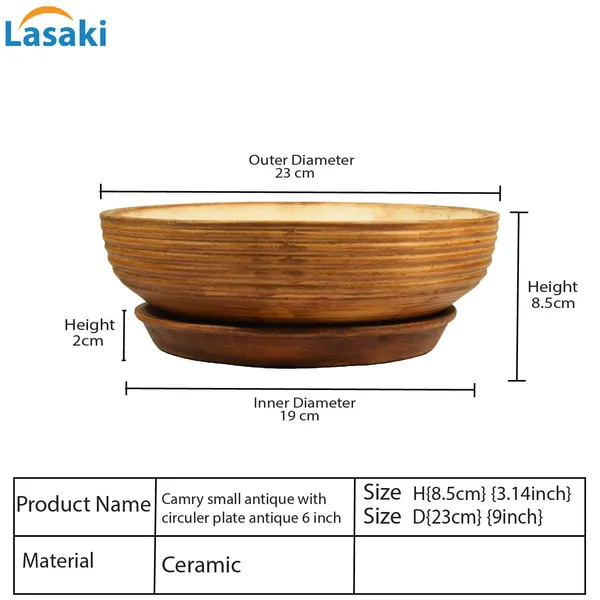 Camry_Bonsai_Ceramic_Pot_With_Saucer_Plate_Tray_For_Indoor_Plants_Planter_Living_Room_Garden_Balcony_Home_Décor_(Color:_Antique,_Plate:_Round_6_Inch)