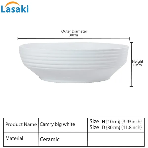 Camry_Big_White_Ceramic_Pots_For_Indoor_Plants,_Planters,_Flower,_Pots,_Gamla,_Outdoor,_Balcony,_Home,_Garden,_Office_Decor,_Succulent,Bonsai(D_-_30_X_H_-_10_Cm)