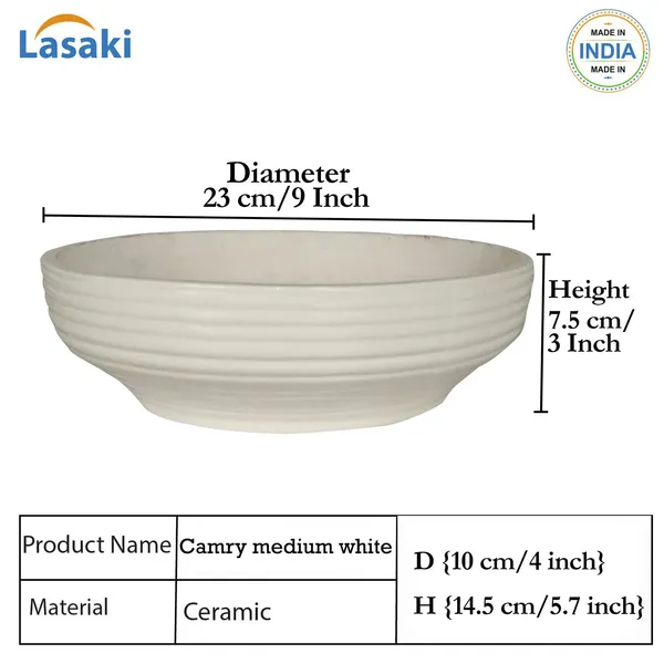 Camry_Medium_White_Ceramic_Pots_For_Indoor_Plants,_Planters,_Flower,_Pots,_Gamla,_Outdoor,_Balcony,_Home,_Garden,_Office_Decor,_Succulent,Bonsai(D_-_23_X_H_-_7.5_Cm)