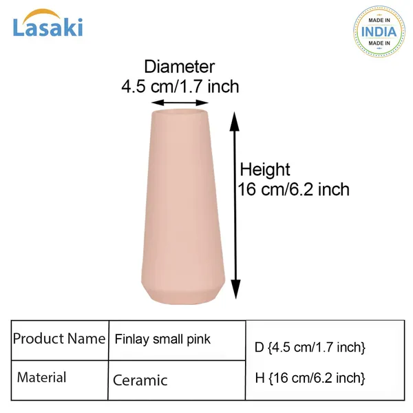 Finlay_Small_Pink_Ceramic_Flower_Vase_For_Living_Room,_Bedroom,_Dining_Table,_Home_Decoration_(H_-_16_X_D_-_4.5_Cm,_Pink)