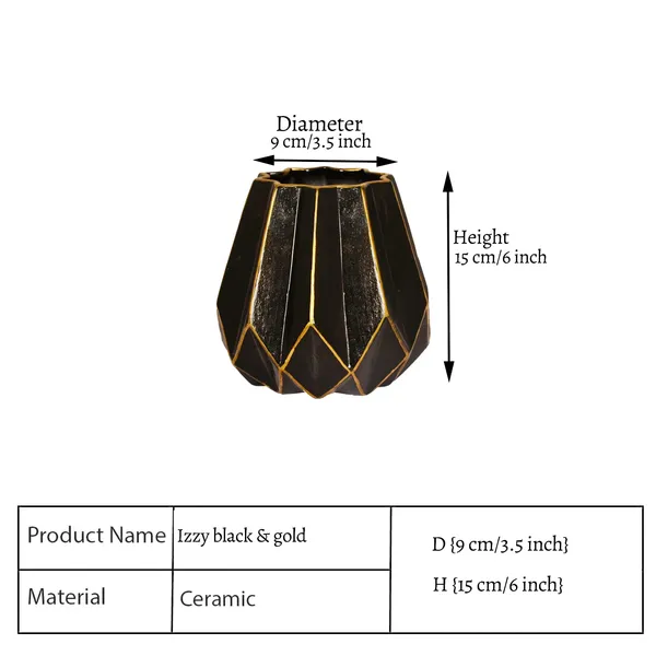Izzy_Black_Gold_Ceramic_Pots_For_Indoor_Plants,_Planters,_Flower,_Pots,_Gamla,_Outdoor,_Balcony,_Home,_Garden,_Office_Decor,_Succulent_Pot(H_-_15_X_D_-_9_Cm)