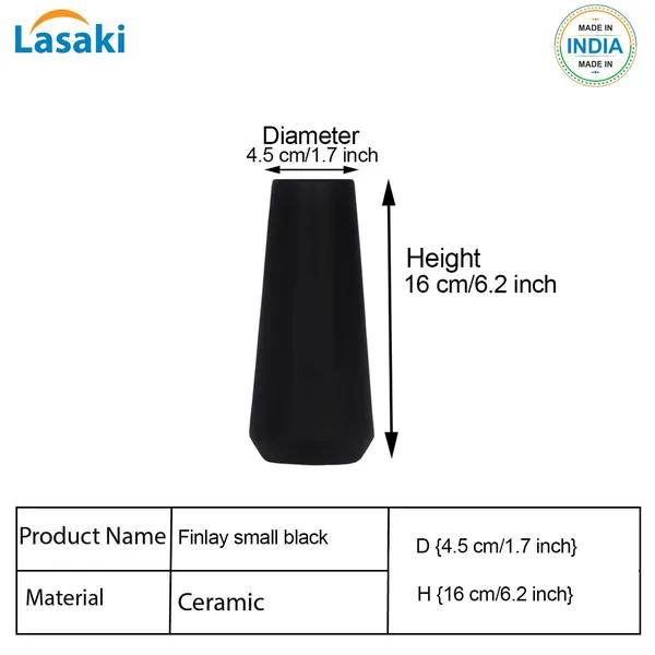 Finlay_Small_Black_Ceramic_Flower_Vase_For_Living_Room,_Bedroom,_Dining_Table,_Home_Decoration_(H_-_16_X_D_-_4.5_Cm,_Black)