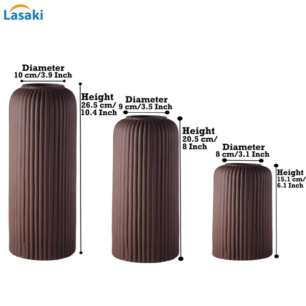 Evelyn_Truffle_Set_Of_3_Ceramic_Flower_Vase_For_Living_Room,_Bedroom,_Dining_Table,_Home_Decoration_(Flowers_Not_Includedtruffle_(Brown)