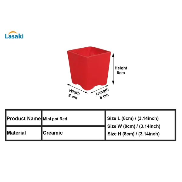 Mini_Pot_Red_Ceramic_Pots_For_Indoor_Plants,Planters,Flower,Gamla,Outdoor,Balcony,Home,Square,Garden,Office_Decor,Succulent(L-8_X_W-8_X_H-8_Cm)