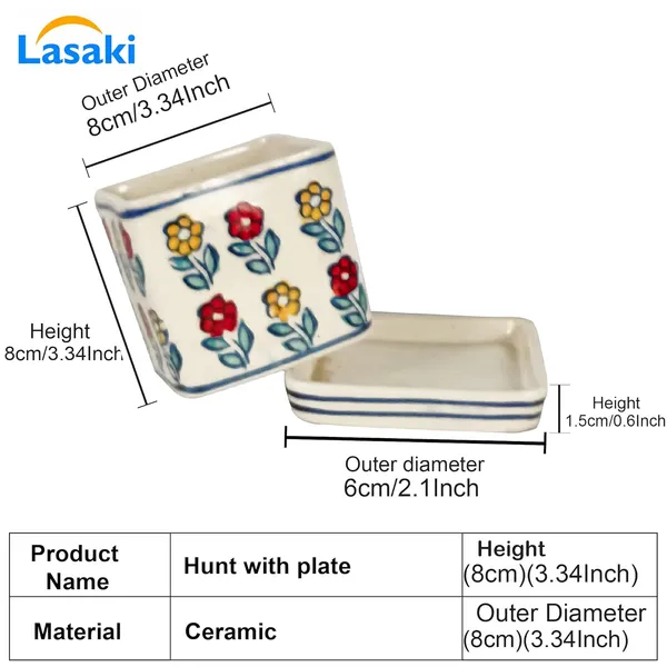 Hunt_With_Plate_Ceramic_Pots_For_Indoor_Plants,Planters,Flower,Gamla,Outdoor,Balcony,Home,Square,Garden,Office_Decor,Succulent(L-8_X_W-8_X_H-7.5_Cm)(Any_Color_May_Come)