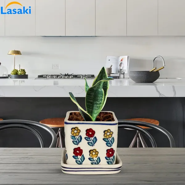 Hunt_With_Plate_Ceramic_Pots_For_Indoor_Plants,Planters,Flower,Gamla,Outdoor,Balcony,Home,Square,Garden,Office_Decor,Succulent(L-8_X_W-8_X_H-7.5_Cm)(Any_Color_May_Come)