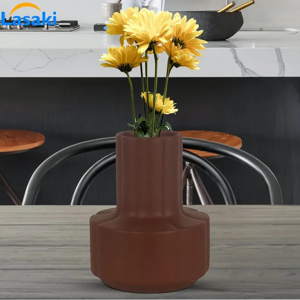 Zoey_Truffle_Ceramic_Flower_Vase_For_Living_Room,_Bedroom,_Dining_Table,_Home_Decoration_(H_-_17.5_X_Od_-_14_X_Ud_-_7_Cm)