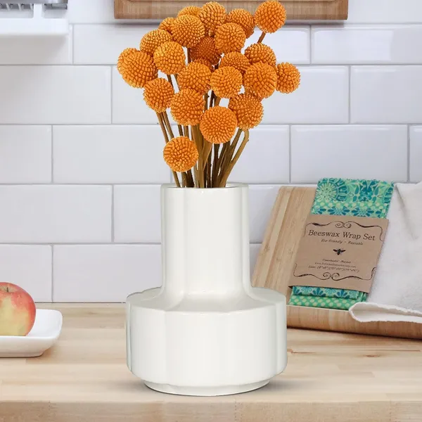 Zoey_White_Ceramic_Flower_Vase_For_Living_Room,_Bedroom,_Dining_Table,_Home_Decoration_(H_-_17.5_X_Od_-_14_X_Ud_-_7_Cm)
