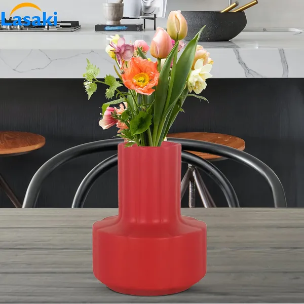 Zoey_Red_Ceramic_Flower_Vase_For_Living_Room,_Bedroom,_Dining_Table,_Home_Decoration_(H_-_17.5_X_Od_-_14_X_Ud_-_7_Cm)