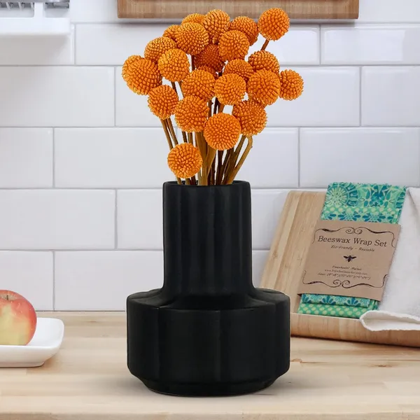 Zoey_Black_Ceramic_Flower_Vase_For_Living_Room,_Bedroom,_Dining_Table,_Home_Decoration_(H_-_17.5_X_Od_-_14_X_Ud_-_7_Cm)