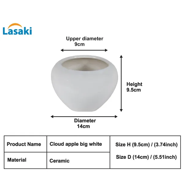 Cloud_Apple_Medium_White_Ceramic_Pots_For_Indoor_Plants,_Planters,_Flower,_Pots,_Gamla,Outdoor,Balcony,Home,Round,Garden,_Office_Decor,Succulent(H_-_9.5_X_D_-_14_Cm)