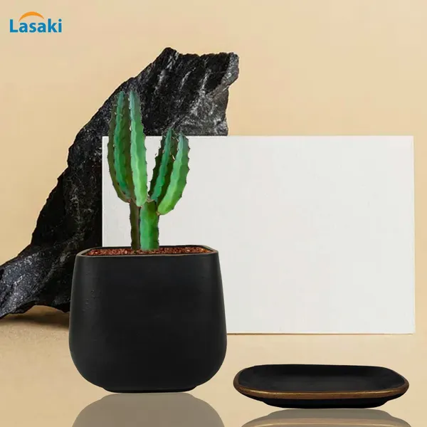 Pearl_Medium_Black_Gold_With_Plate_Ceramic_Pots_For_Indoor_Plants,Planters,Flower,Gamla,Outdoor,Balcony,Home,Garden,Office_Decor,Succulent(L-15_X_W-15_X_H-13.5_Cm)