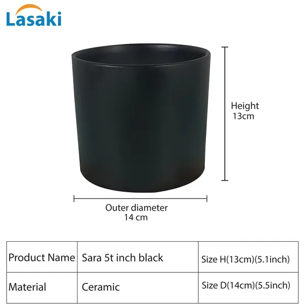 Sara_5_Inch_Black_Ceramic_Pots_For_Indoor_Plants,_Planters,_Flower,_Pots,_Gamla,Outdoor,Balcony,Home,Round,Garden,_Office_Decor,Succulent(H_-_13_X_D_-_14_Cm)