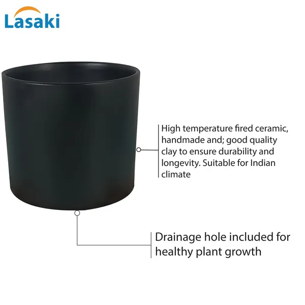 Sara_5_Inch_Black_Ceramic_Pots_For_Indoor_Plants,_Planters,_Flower,_Pots,_Gamla,Outdoor,Balcony,Home,Round,Garden,_Office_Decor,Succulent(H_-_13_X_D_-_14_Cm)