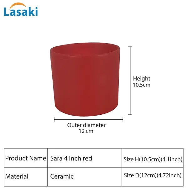 Sara_4_Inch_Red_Ceramic_Pots_For_Indoor_Plants,_Planters,_Flower,_Pots,_Gamla,Outdoor,Balcony,Home,Round,Garden,_Office_Decor,Succulent(H_-_10.5_X_D_-_12_Cm)