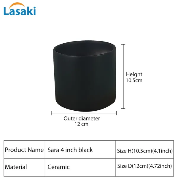 Sara_4_Inch_Black_Ceramic_Pots_For_Indoor_Plants,_Planters,_Flower,_Pots,_Gamla,Outdoor,Balcony,Home,Round,Garden,_Office_Decor,Succulent(H_-_10.5_X_D_-_12_Cm)