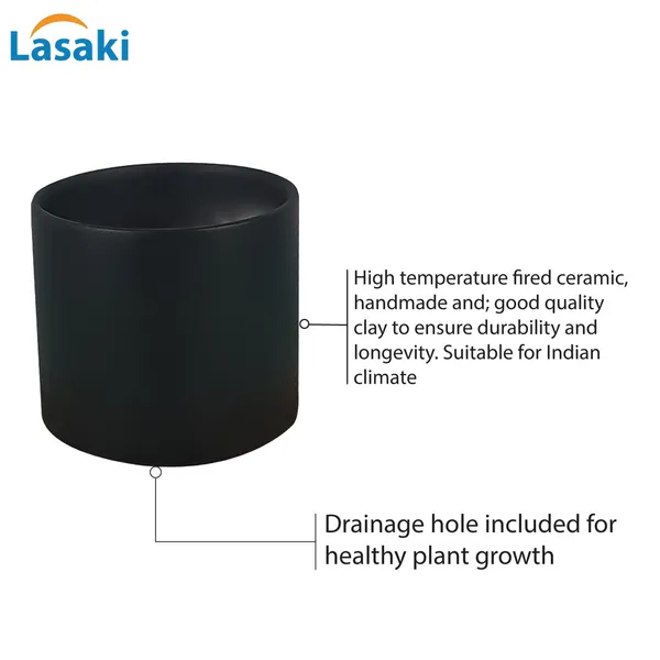 Sara_4_Inch_Black_Ceramic_Pots_For_Indoor_Plants,_Planters,_Flower,_Pots,_Gamla,Outdoor,Balcony,Home,Round,Garden,_Office_Decor,Succulent(H_-_10.5_X_D_-_12_Cm)