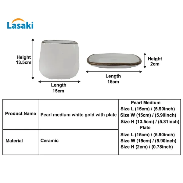 Pearl_Medium_White_Gold_With_Plate_Ceramic_Pots_For_Indoor_Plants,Planters,Flower,Gamla,Outdoor,Balcony,Home,Garden,Office_Decor,Succulent(L-15_X_W-15_X_H-13.5_Cm)
