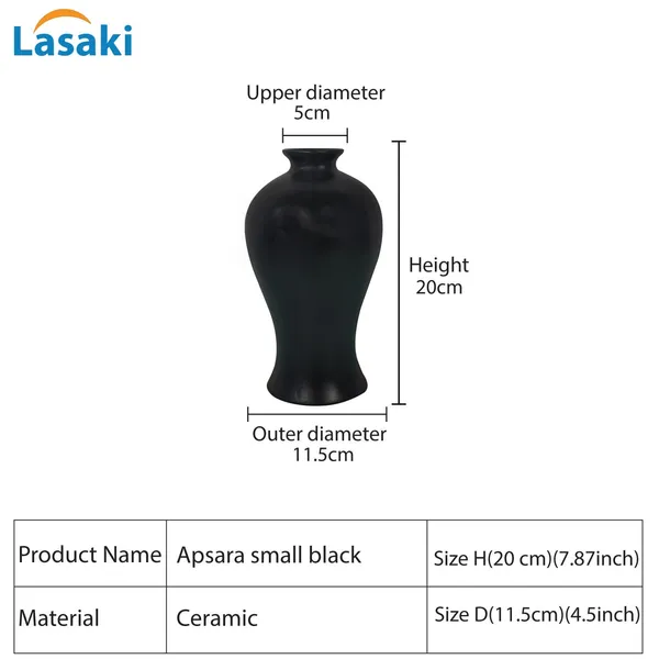 Apsara_Small_Black_Ceramic_Flower_Vase_For_Living_Room,_Bedroom,_Dining_Table,_Home_Decoration,_Artificial_Flowers_(D_-_11.5_X_H_-_20_Cm)
