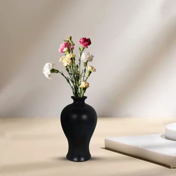 Apsara_Small_Black_Ceramic_Flower_Vase_For_Living_Room,_Bedroom,_Dining_Table,_Home_Decoration,_Artificial_Flowers_(D_-_11.5_X_H_-_20_Cm)